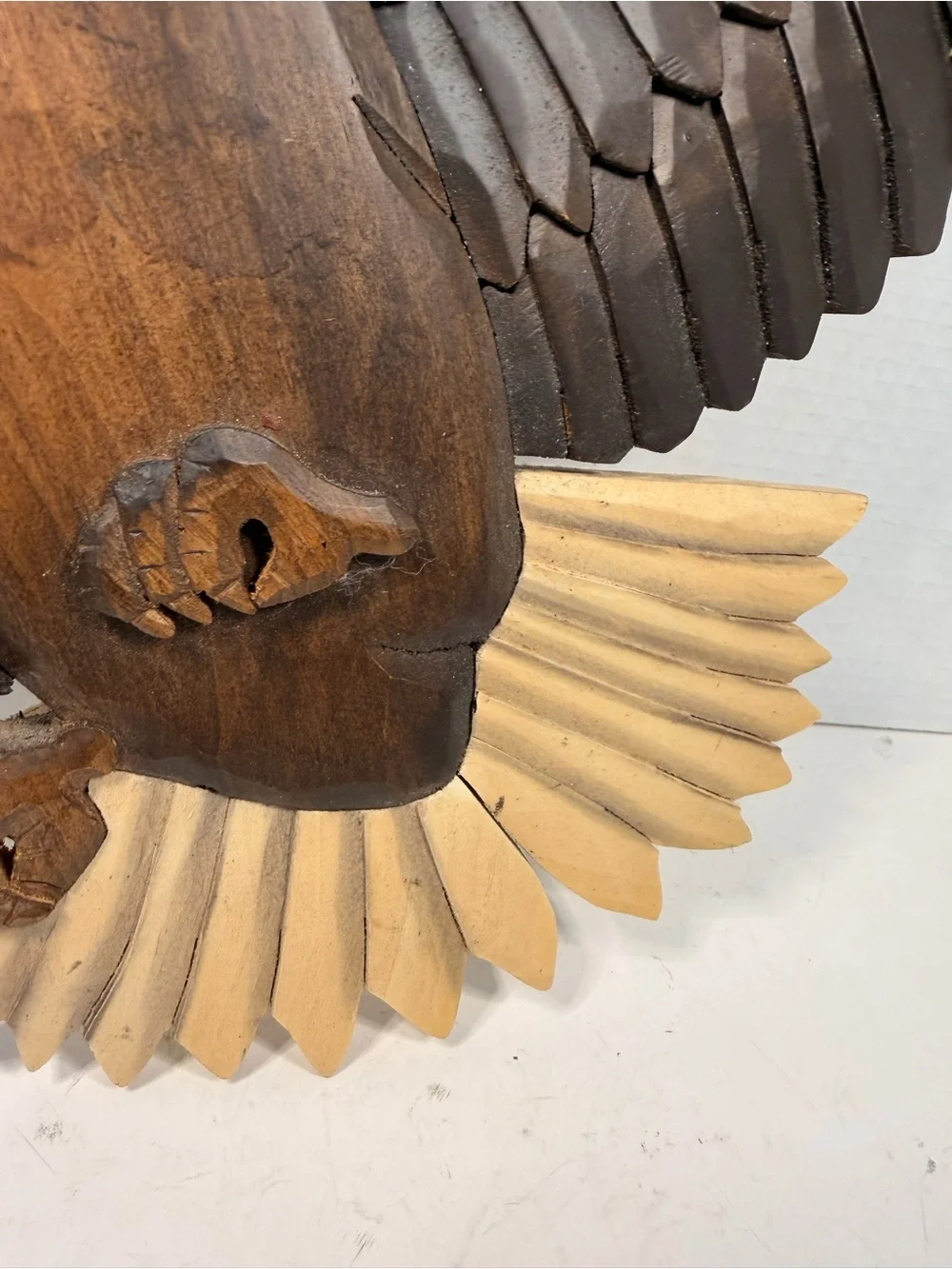 Vintage Hand Carved Wooden Flying Bald Eagle Wall Art Hanging Decor